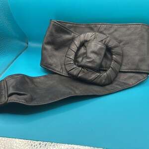 Soft Wide Black Leather Adjustable Fashion Sash Belt 90s Y2k Vintage Retro -